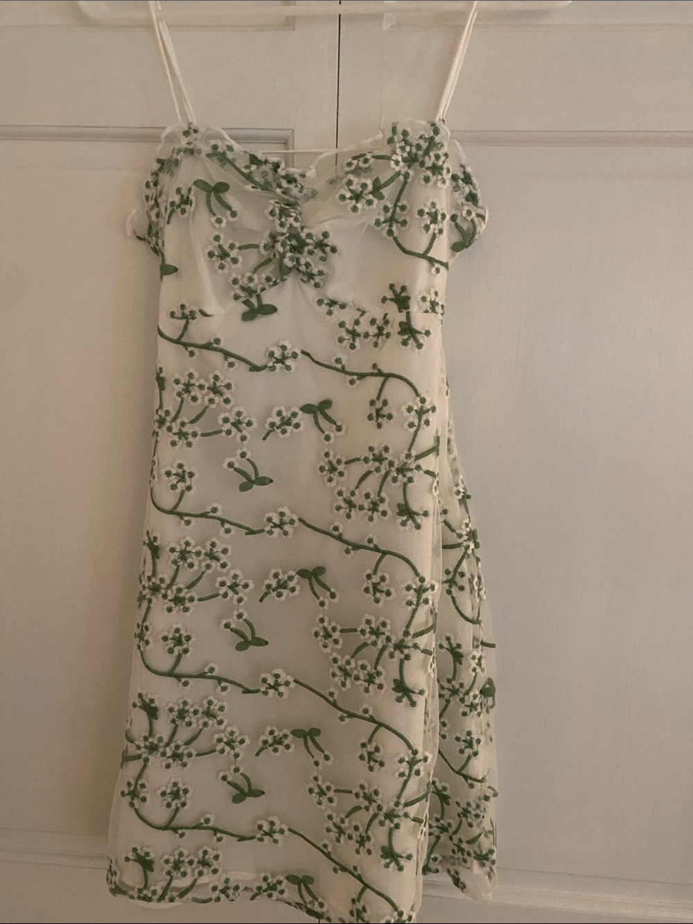 12th Tribe Ivory Mini Dress with Green Floral Embroidery